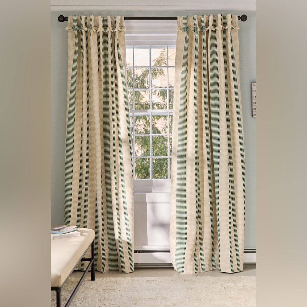 New Anthropologie Pieced Stripe Cotton Blend Woven Blackout Curtain Size 50”x108